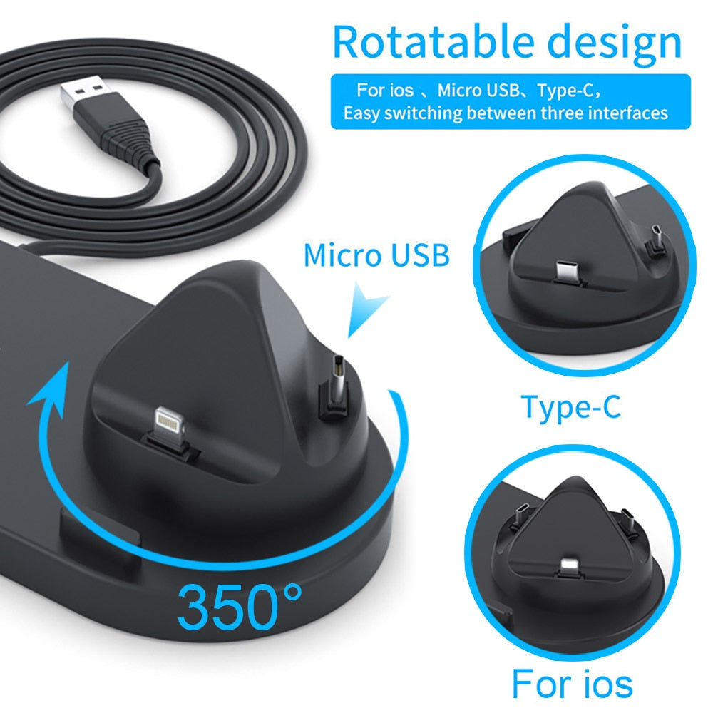 6-in-1 Wireless Charging Dock for Phone, Watch & AirPods - 10W Fast Qi Charger