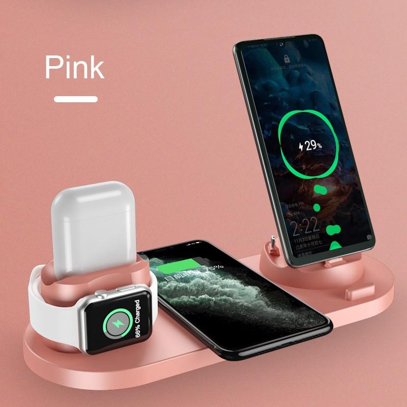 6-in-1 Wireless Charging Dock for Phone, Watch & AirPods - 10W Fast Qi Charger