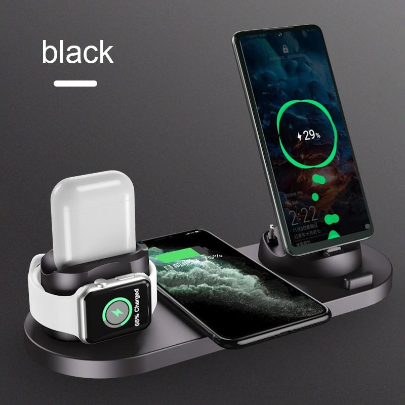 6-in-1 Wireless Charging Dock for Phone, Watch & AirPods - 10W Fast Qi Charger