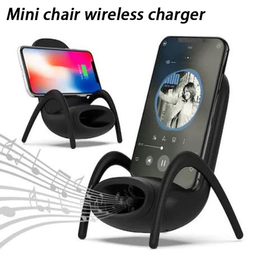 Portable Mini Chair Wireless Charger & Phone Stand with Speaker