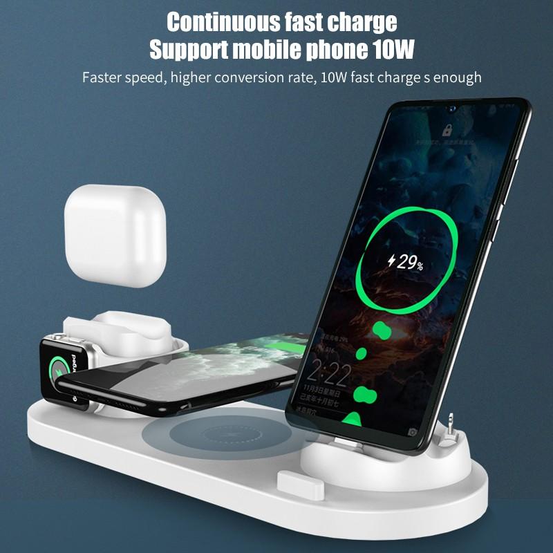 6-in-1 Wireless Charging Dock for Phone, Watch & AirPods - 10W Fast Qi Charger